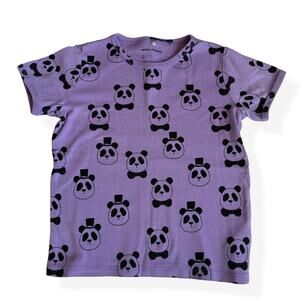 Mini Rodini Organic Cotton Purple Panda Bear Graphic Tee Girls 5-7
